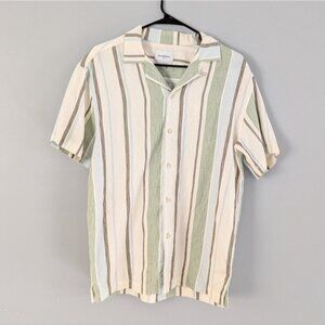 Goodfellow & Co Textured Striped Short Sleeve Button-Up Shirt Green Blue Beige S